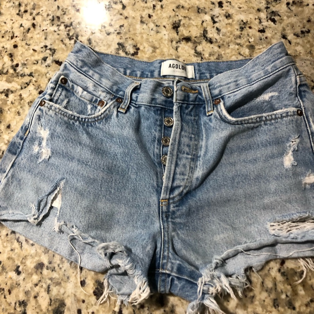Agolde Light Wash Distressed Denim Cutoff Shorts